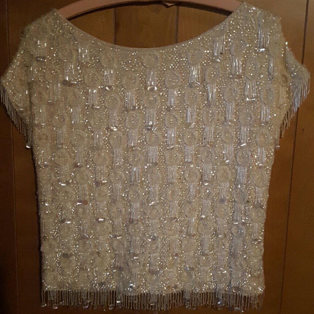 White beaded and sequined shirt